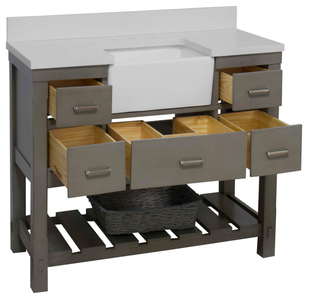 Charlotte 48" Bathroom Vanity, Weathered Gray, Quartz