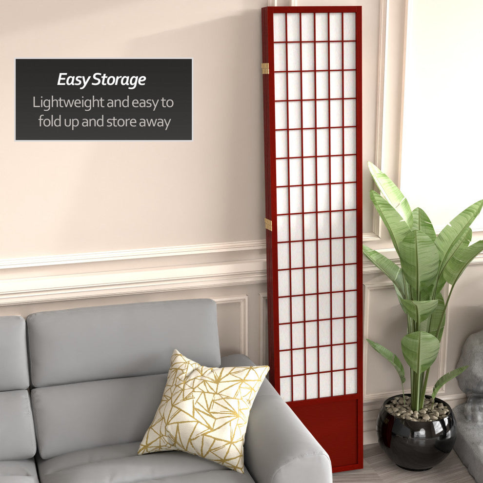 7'' Tall Window Pane Shoji Screen, Rosewood, 4 Panels