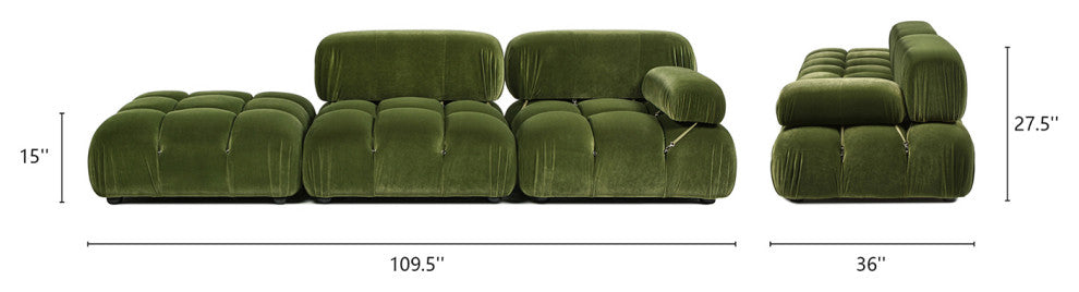 Marcel 109.5" Post-Modern Modular Chaise Sofa, Olive Green Performance Velvet