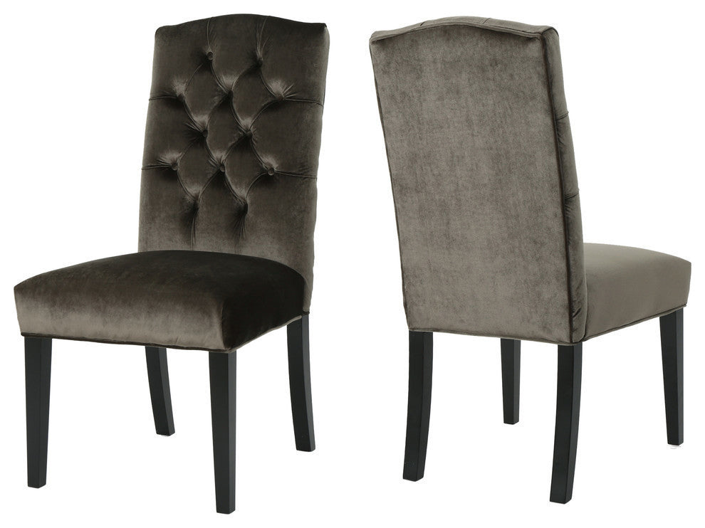GDF Studio Joyce Traditional Crown Top New Velvet Dining Chairs, Set of 2, Gray