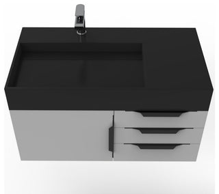 CastelloUSA Amazon 36" Wall Mount Vanity Set, Gray, Black Top, Black Handles