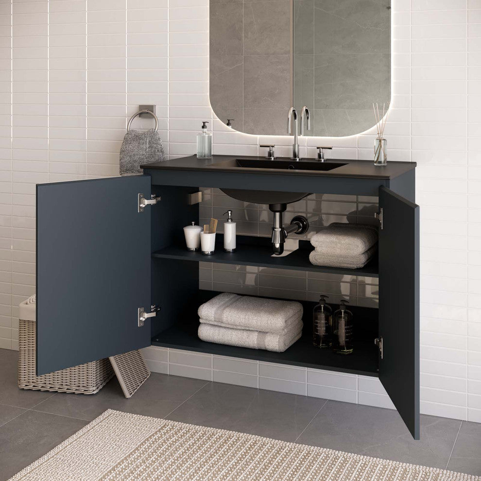 Bryn 36" Wall-Mount Bathroom Vanity, Gray Black