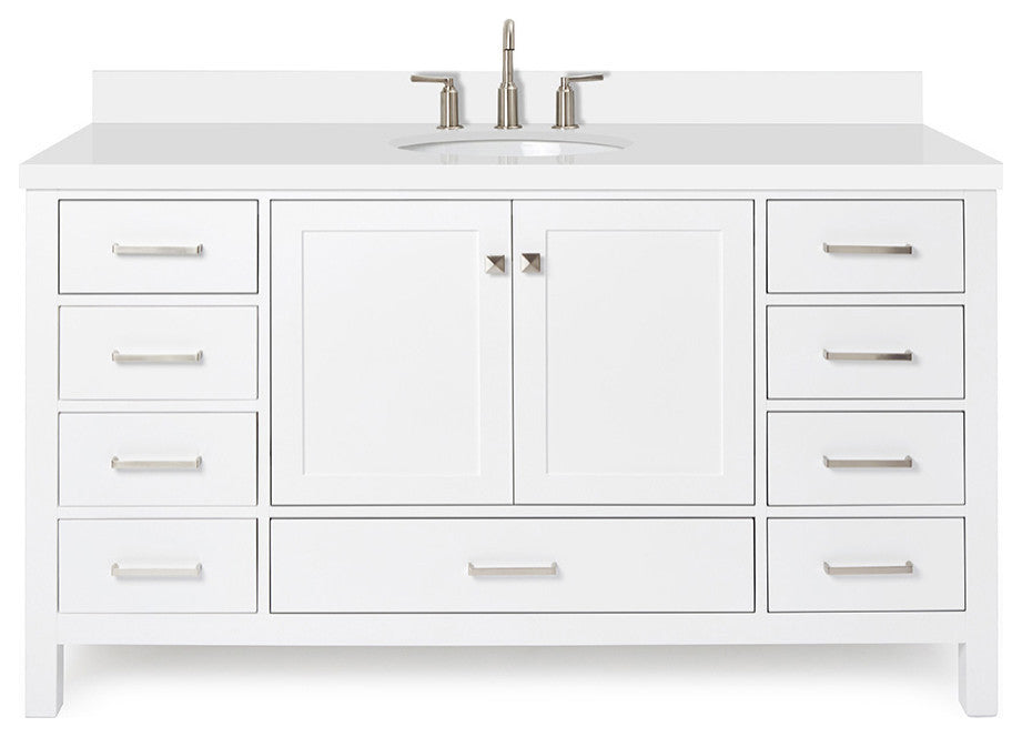 ARIEL Cambridge 61" Single Oval Sink Bathroom Vanity White With Quartz Top