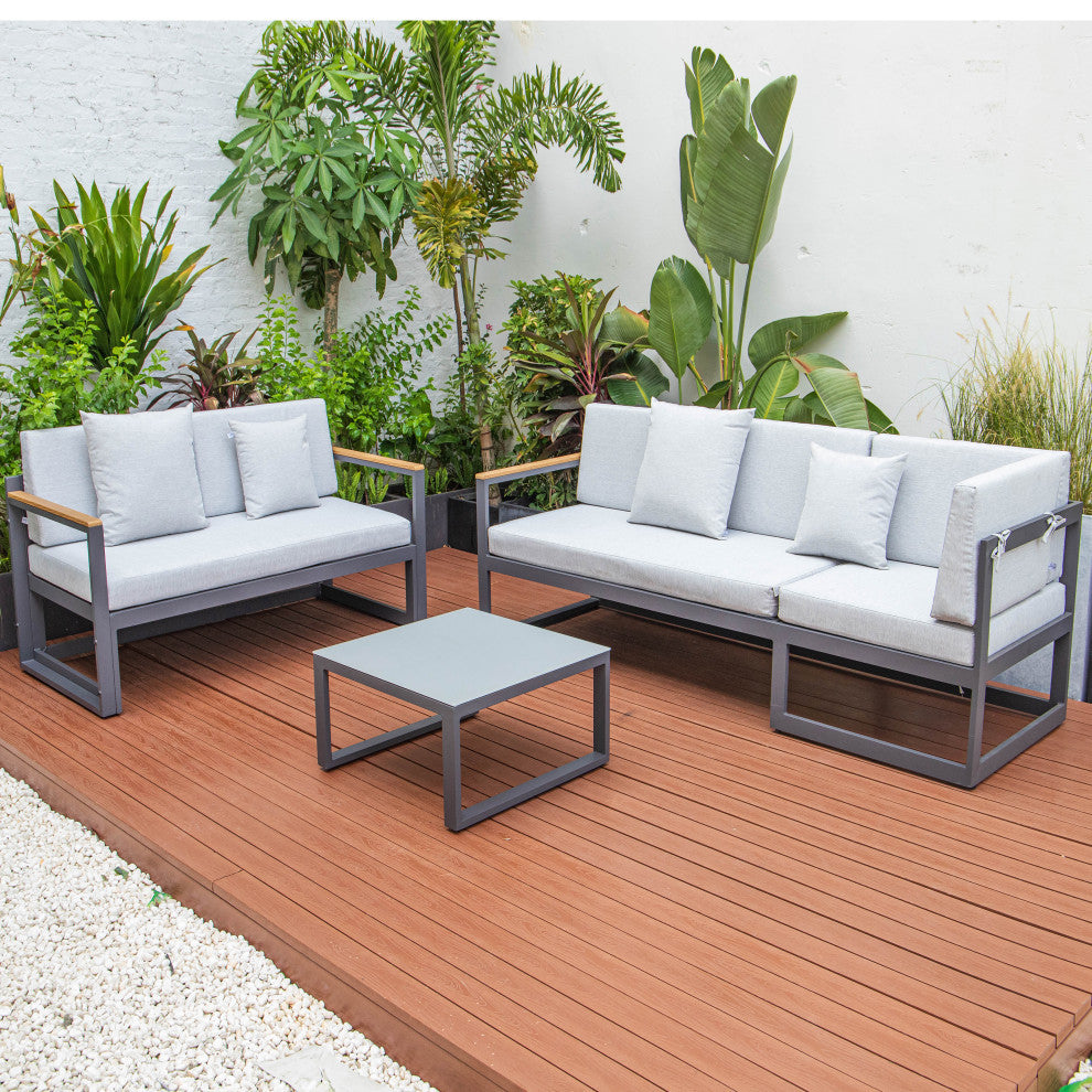 LeisureMod CSLBL-80LGR Chelsea Sectional Headrest&CoffeeTable LightGrey Cushions