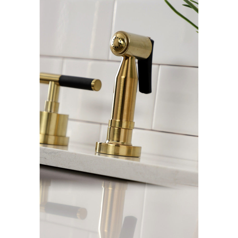 KS8727CKLBS Kaiser Widespread Kitchen Faucet With Brass Sprayer, Brushed Brass