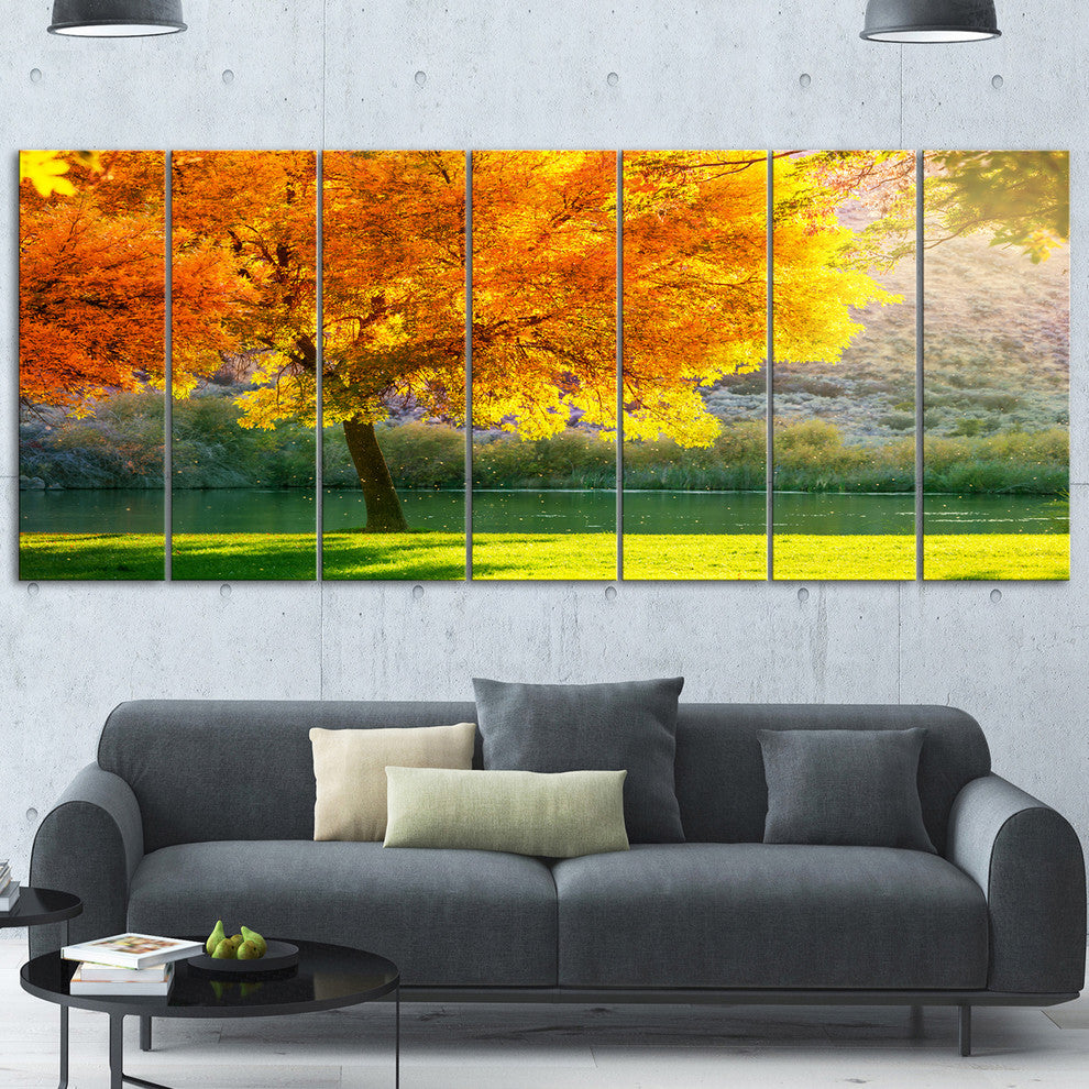 Beautiful Autumn Season in Forest, Landscape Canvas Art, 83"x32", 7 Panels