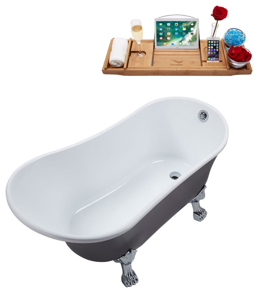 55" Streamline N355CH-CH Clawfoot Tub and Tray With External Drain