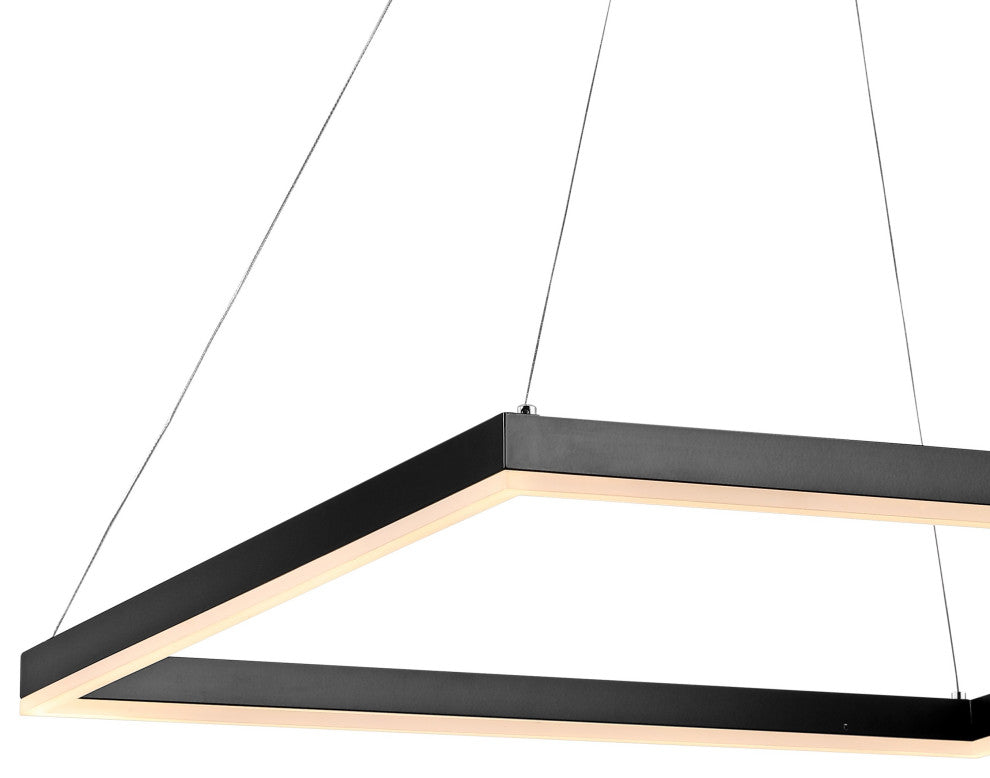 Nero Square Modern Metal LED Pendant Light, Black, Width: 23.63