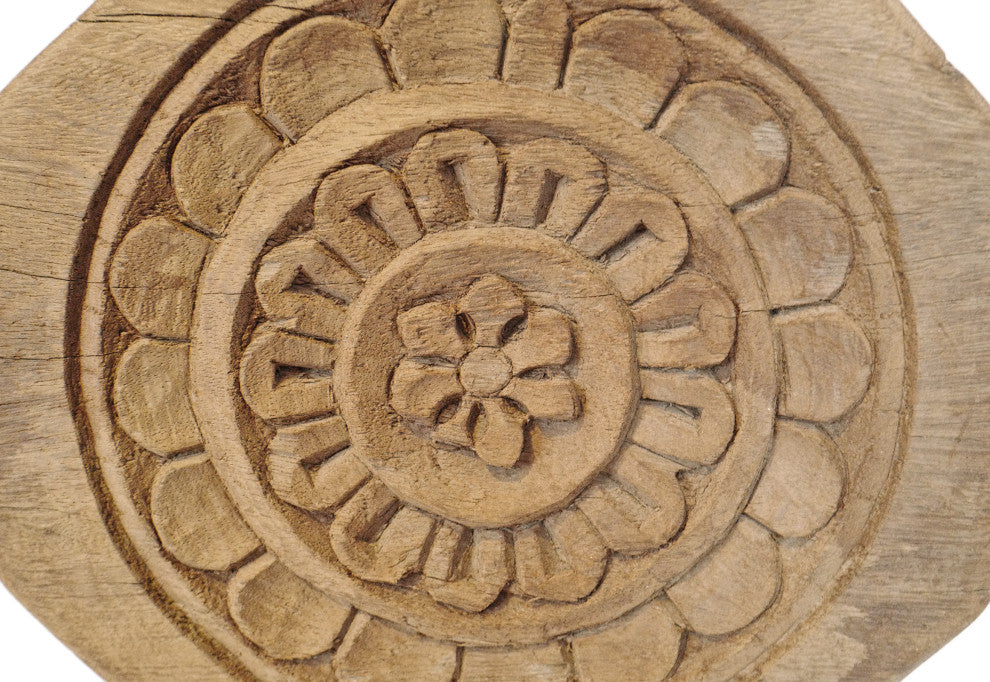 Consigned Vintage Wood Medallion on Stand 13
