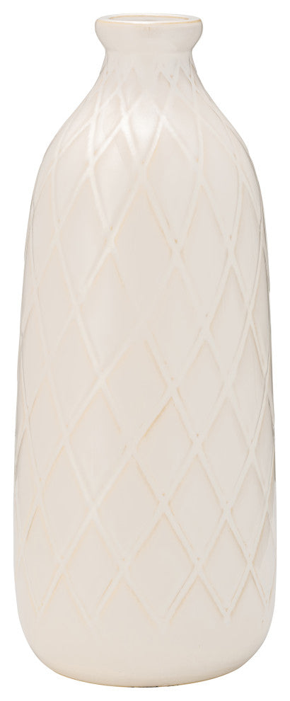 Ceramic 16" Plaid Textured Vase, Beige