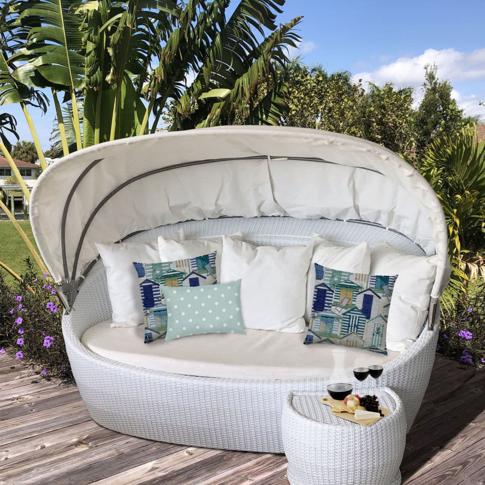 3-Piece Set Blue Beach Hut Indoor Outdoor Zippered Pillow Covers