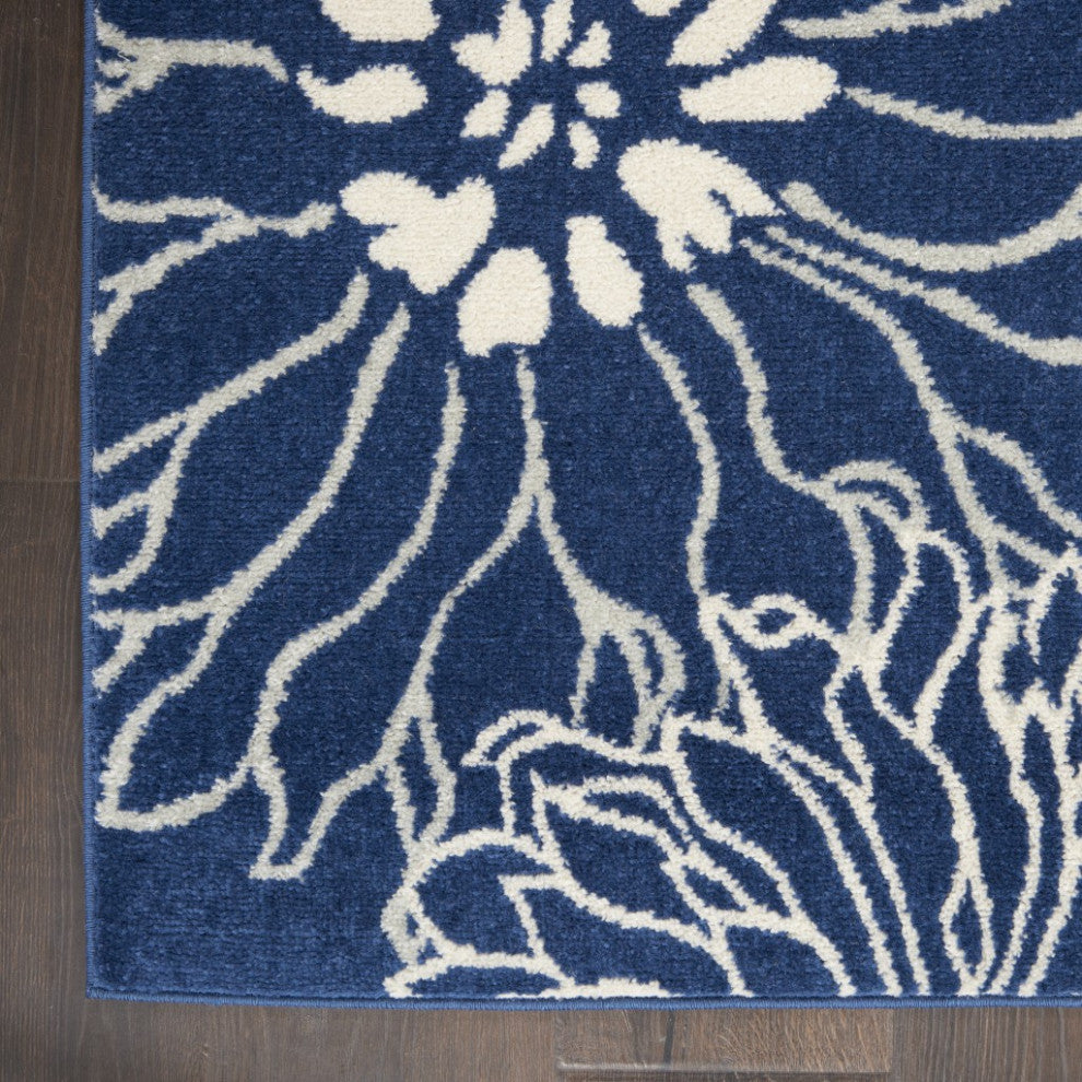 8 x 10 Navy and Ivory Floral Area Rug