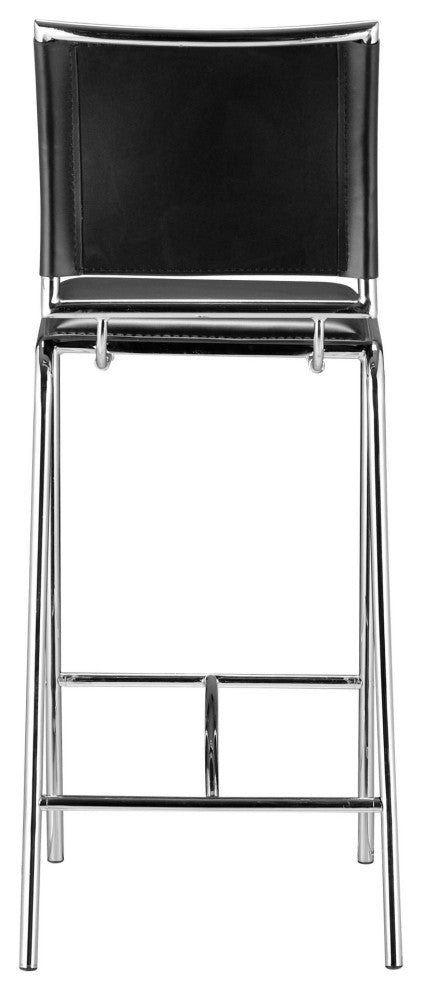 Bar Stool Chair Barstool, Set of 2, Faux Vinyl Leather, Steel, Black, Chrome