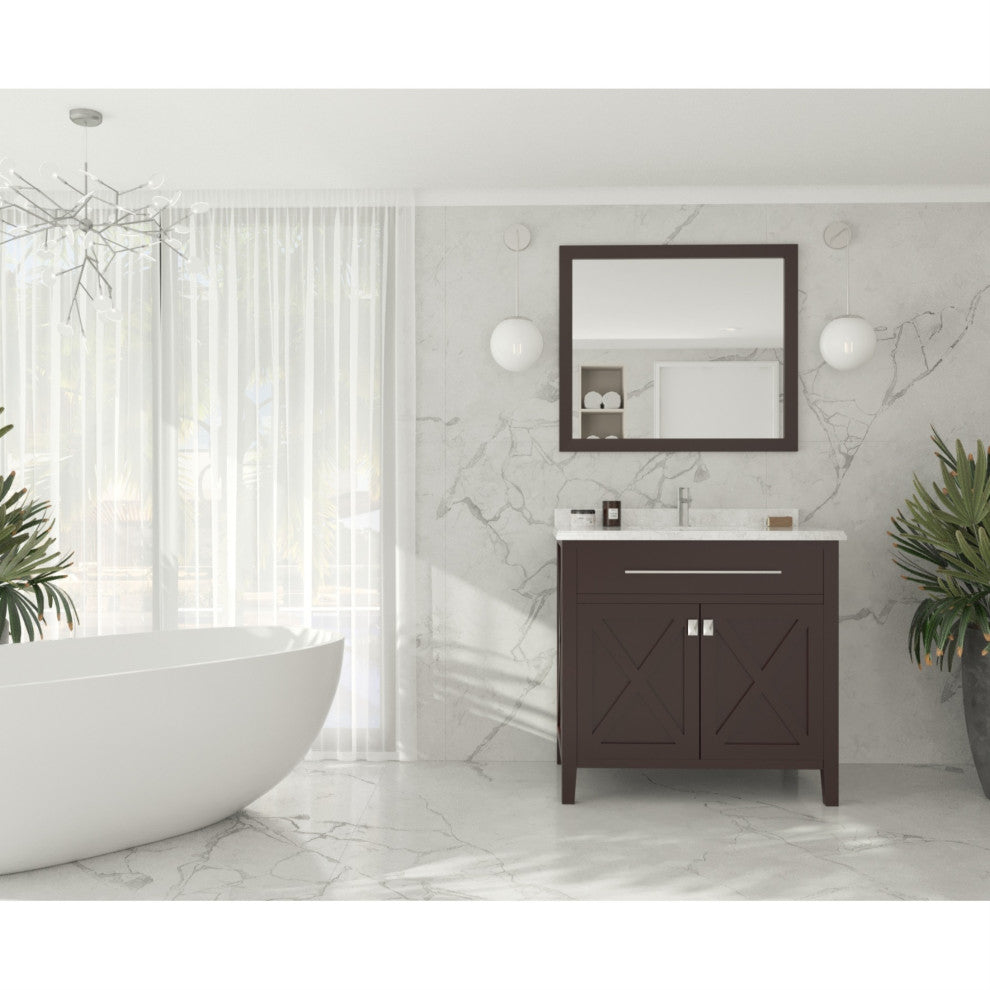 Wimbledon, 36" Brown Cabinet With White Carrara Marble Countertop
