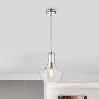 1-Light Modern Chrome 10 in. Pendant With Clear Glass Shade