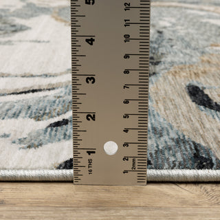 Easely Modern Abstract Elements Steel Blue/ Ivory Area Rug, 6'7" x 9'6"