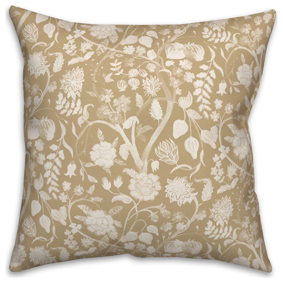 Gold and White Florals 18x18 Spun Poly Pillow