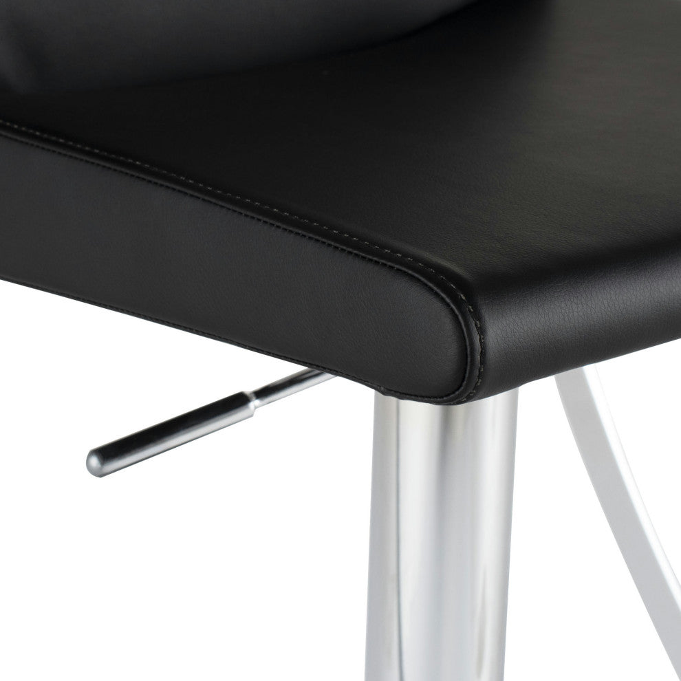 Swing Adjustable Bar Stool, Modern Contemporary Barstool, Faux Leather, Black