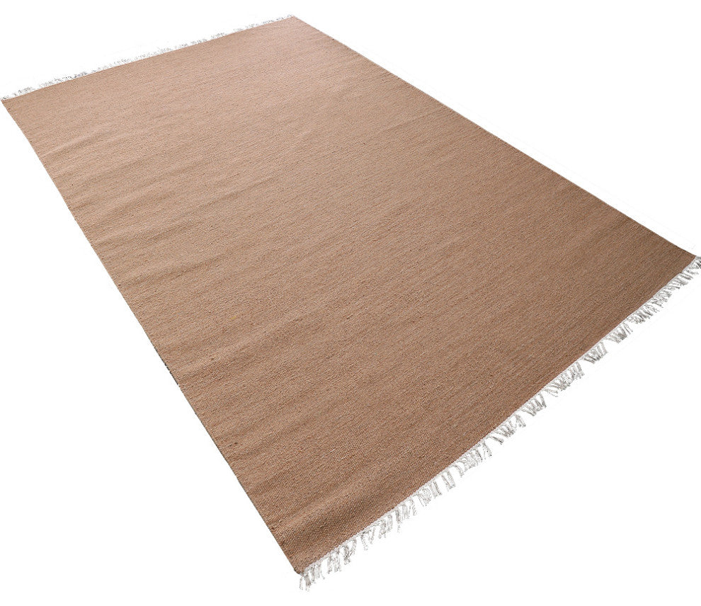 HAND WOVEN FLAT WEAVE KILIM WOOL ECO-FRIENDLY AREA RUGS-Solid,Light Brown