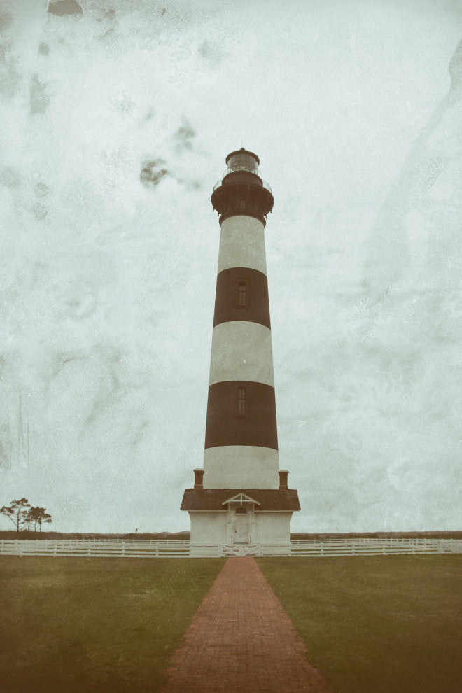 Aged Bodie Lighthouse Landscape Framed Photo Paper Wall Art Prints, Black, 11" X 14"