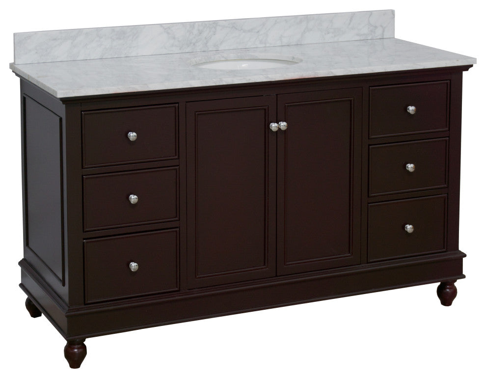 Bella 60" Bathroom Vanity, Chocolate, Carrara Marble, Single Vanity