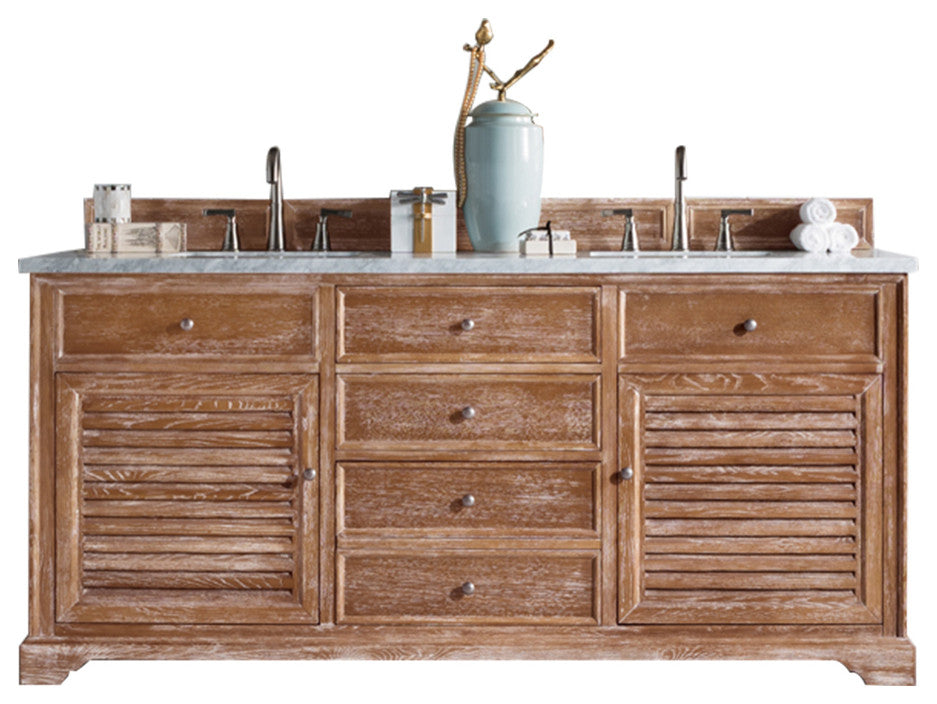 Savannah 72" Double Vanity Cabinet, Driftwood,  Eternal Jasmine Pearl Quartz