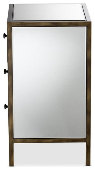 Baxton Studio Nouria Mirrored 3-Drawer End Table