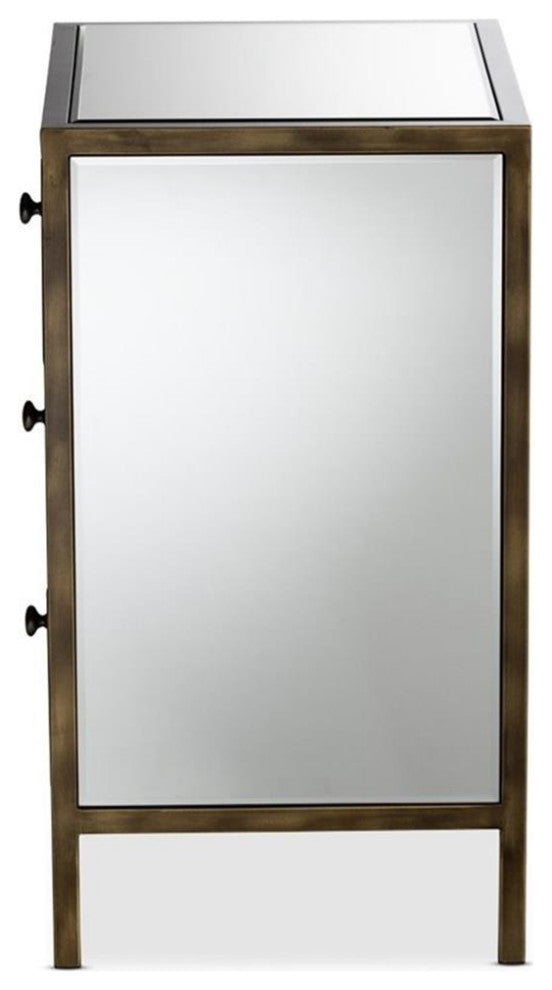 Baxton Studio Nouria Mirrored 3-Drawer End Table