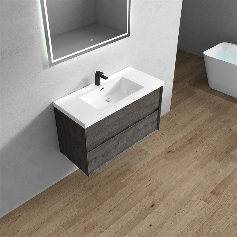 Ashley 42'' Floating Vanity, Acrylic Top, Smoke Oak