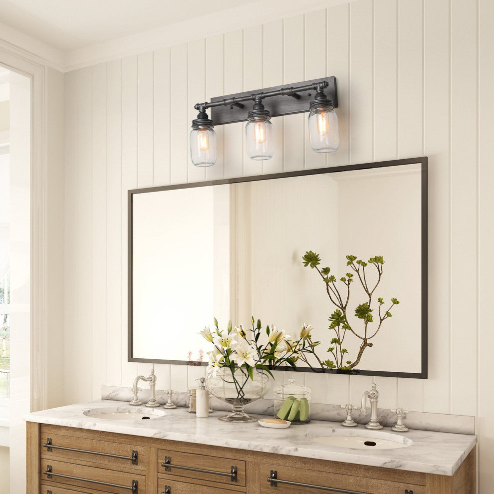 LNC 3-Lieght Farmhouse Vanity Lights Bathroom Clear Glass Mason Jar Light
