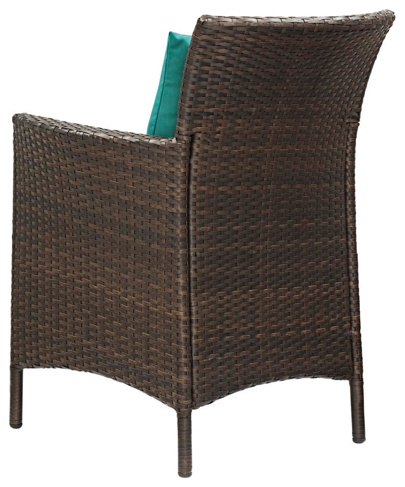 Side Dining Chair and Table Set, Rattan, Wicker, Brown Green, Modern, Outdoor