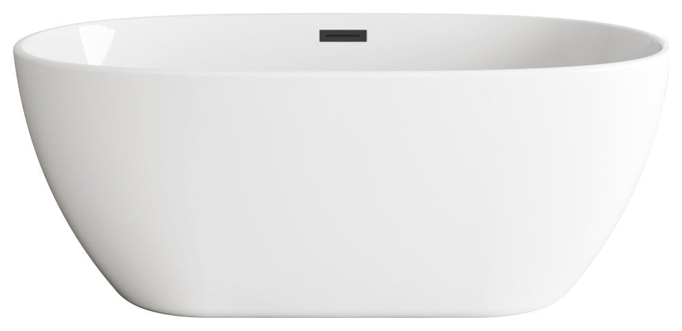 Aaron 59" Soaking Bathtub, Glossy White With Matte Black Trim
