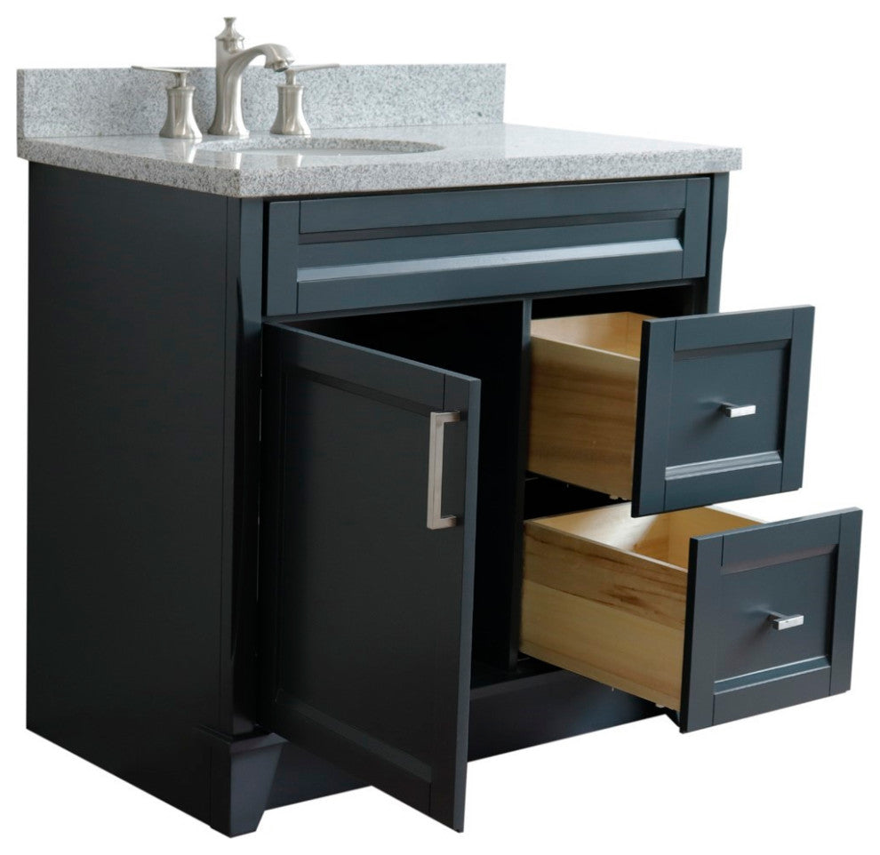 37" Single Sink Vanity, Dark Gray Finish With Gray Granite