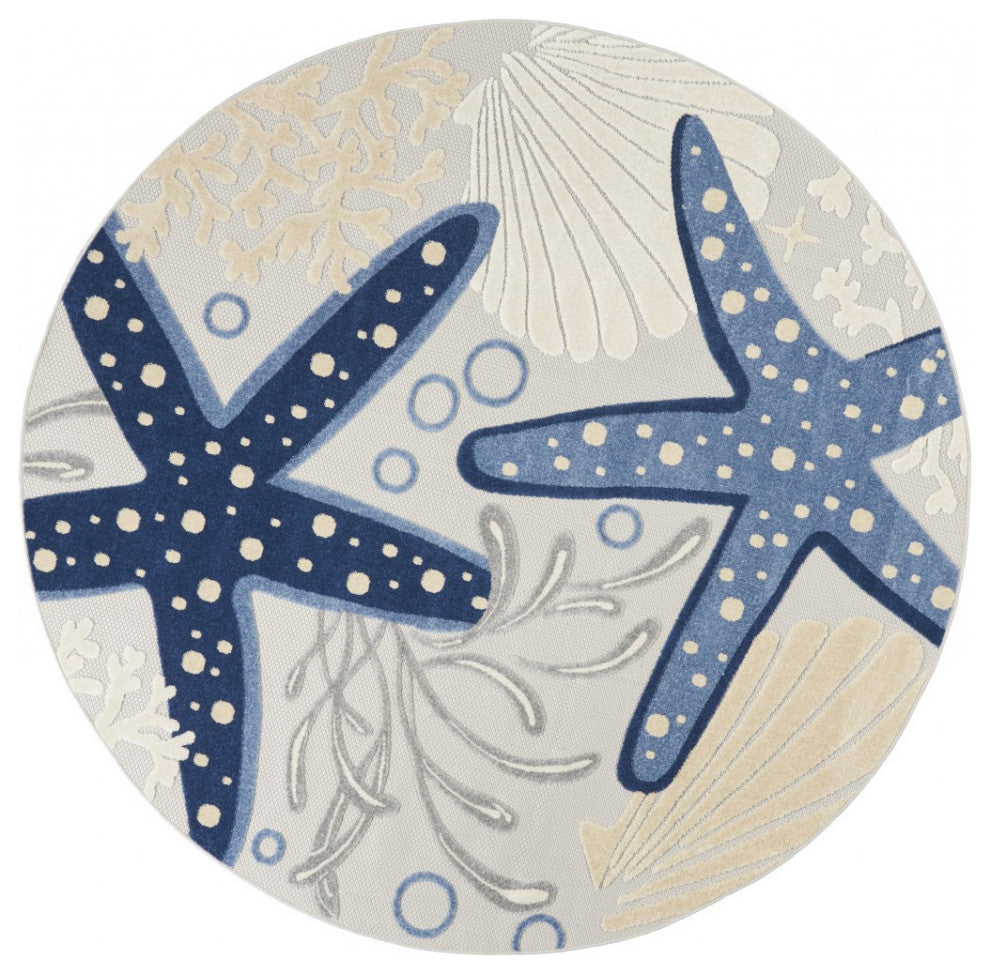 8' Round Blue And Gray Round Indoor Outdoor Area Rug