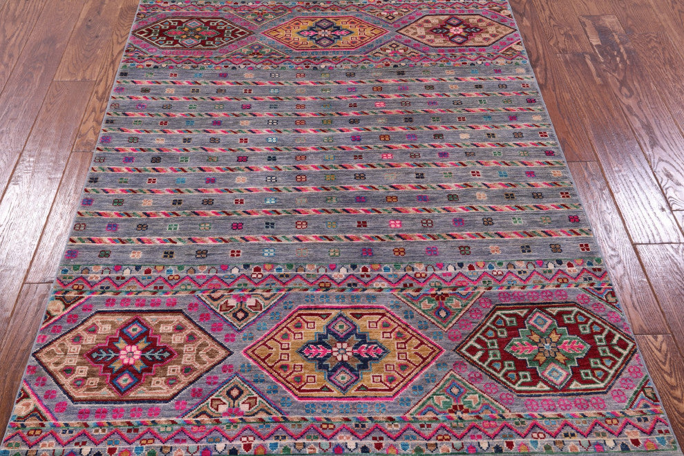 4' 1" X 6' 0" Khorjin Super Kazak Hand-Knotted Wool Rug - Q12570