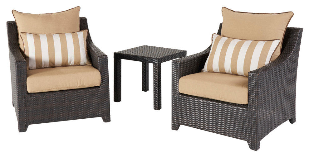 Deco 3 Piece Aluminum Outdoor Club Chairs and Side Table Set, Maxim Beige