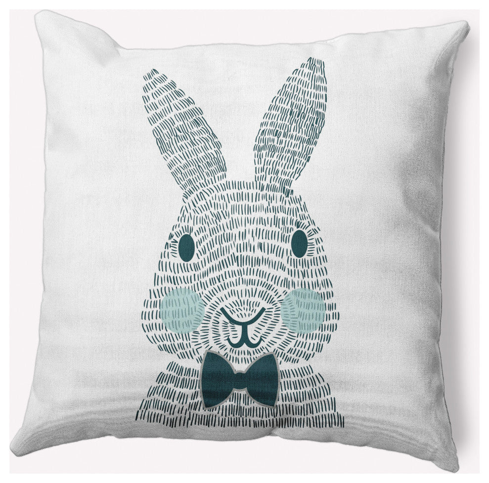 Monochrome Bunny Easter Decorative Throw Pillow, Ocean Abyss Green, 18x18"