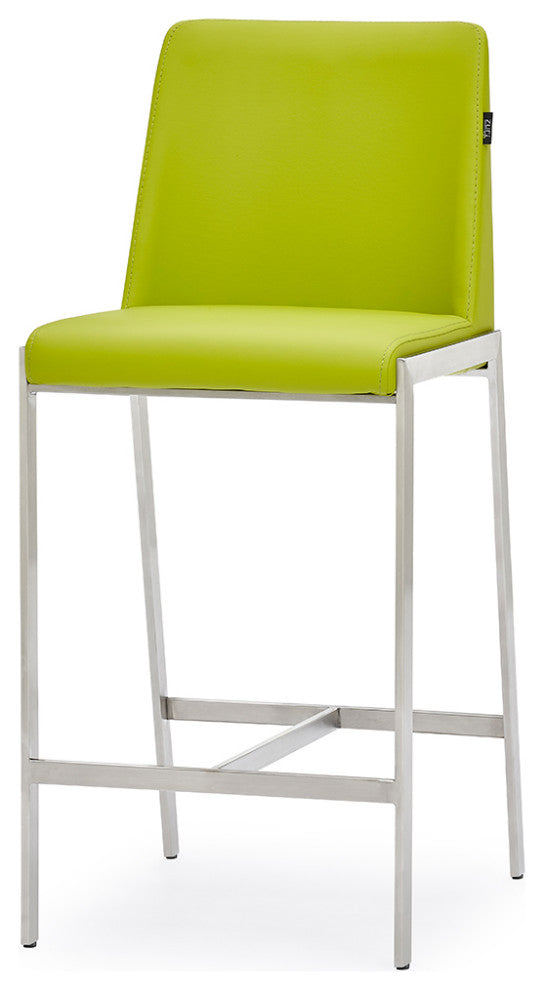Eliza Leatherette Counter Stool With Polished Stainless Steel Legs, Lime Green