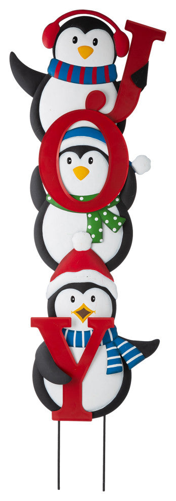 42"H Metal JOY Penguin Yard Stake or Wall Decor