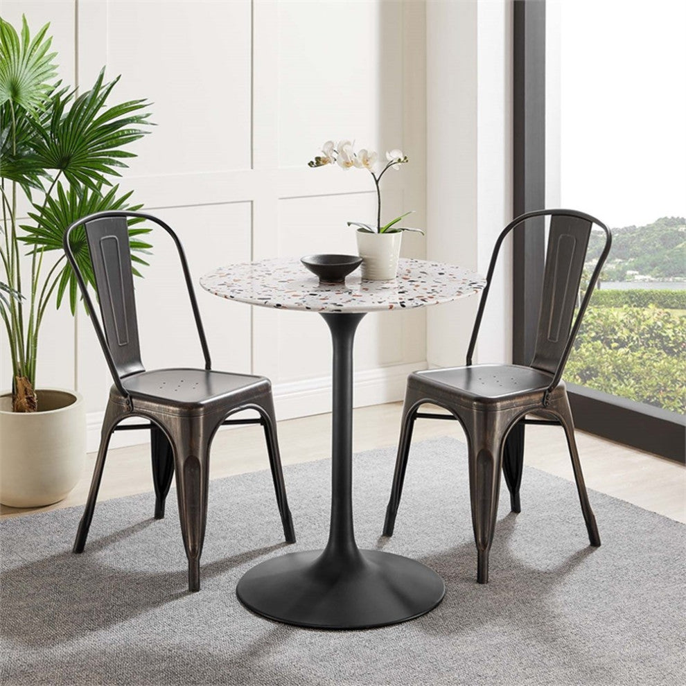 Modway Lippa 28" Round Modern Terrazzo/Metal Dining Table in Black/White