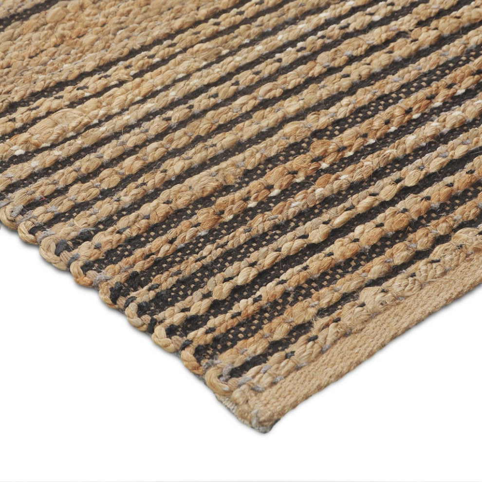 8" x 10" Tan and Black Eclectic Striped Area Rug