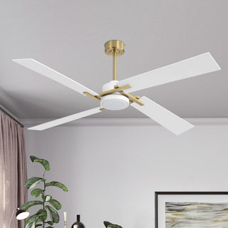 72" 4-Blade DC Motor Ceiling Fan with Dimmable LED and Remote Control, Gold/White