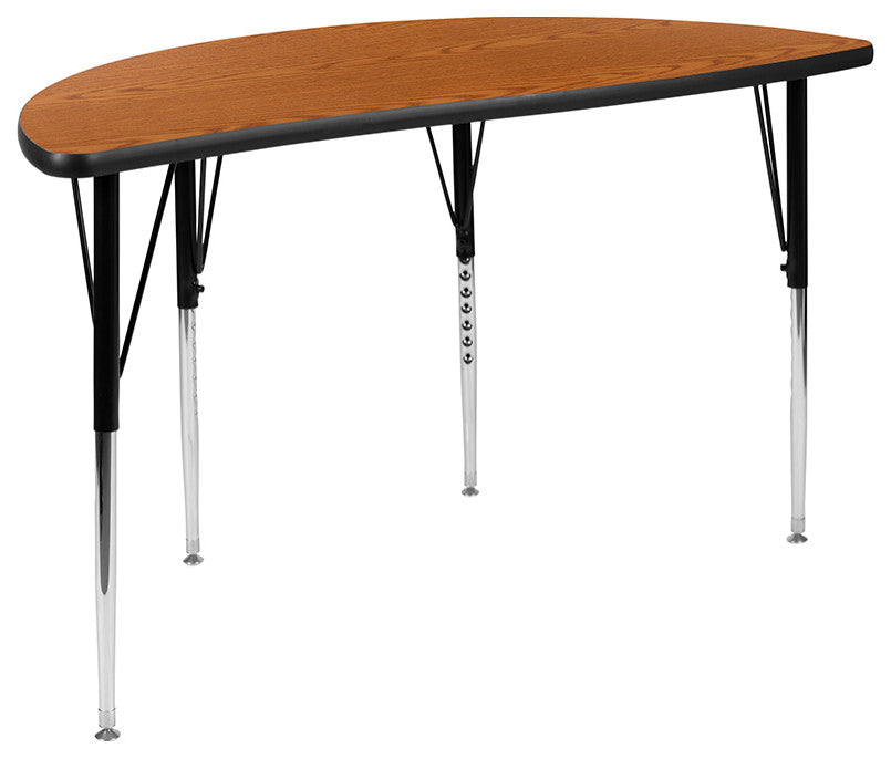 76" Oval Wave Laminate Activity Table Set-16" Student Stack Chairs, Oak/Black