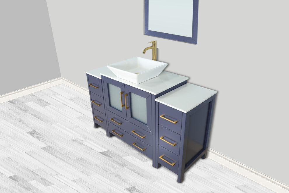Vanity Art Vanity Set With Vessel Sink, Blue, 54", Standard Mirror