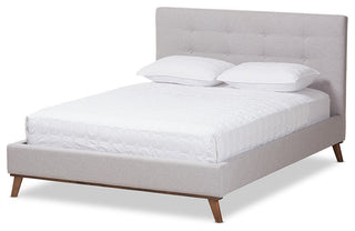 Valencia Mid-Century Modern Grayish Beige Fabric Full Size Platform Bed