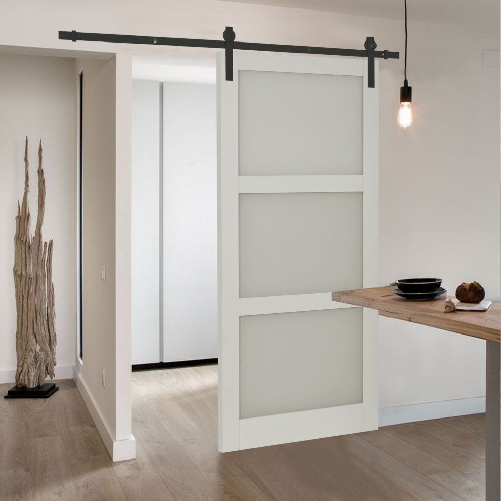 3-Panel Frosted Glass Barn Door Sliding Door with Hardware Kit, 30"w X 84"h
