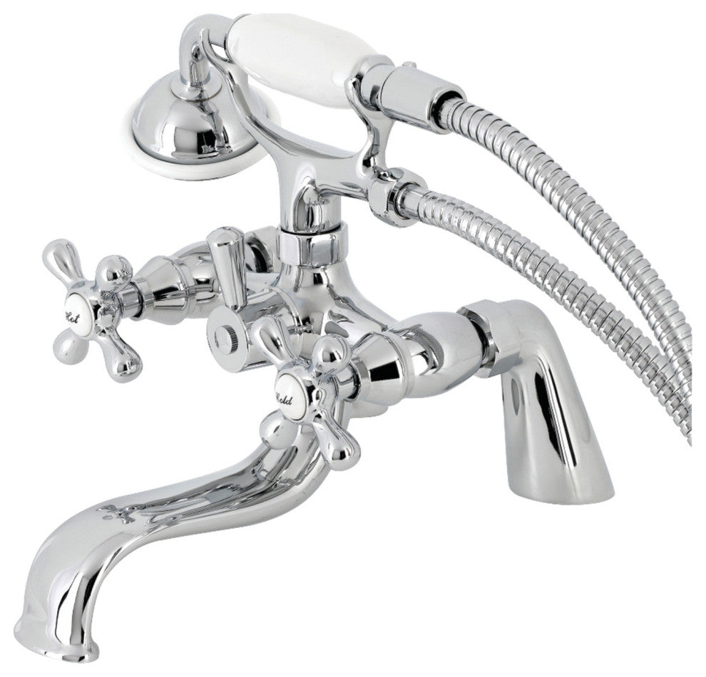KS227C Deck Mount Clawfoot Tub Faucet With Hand Shower, Polished Chrome