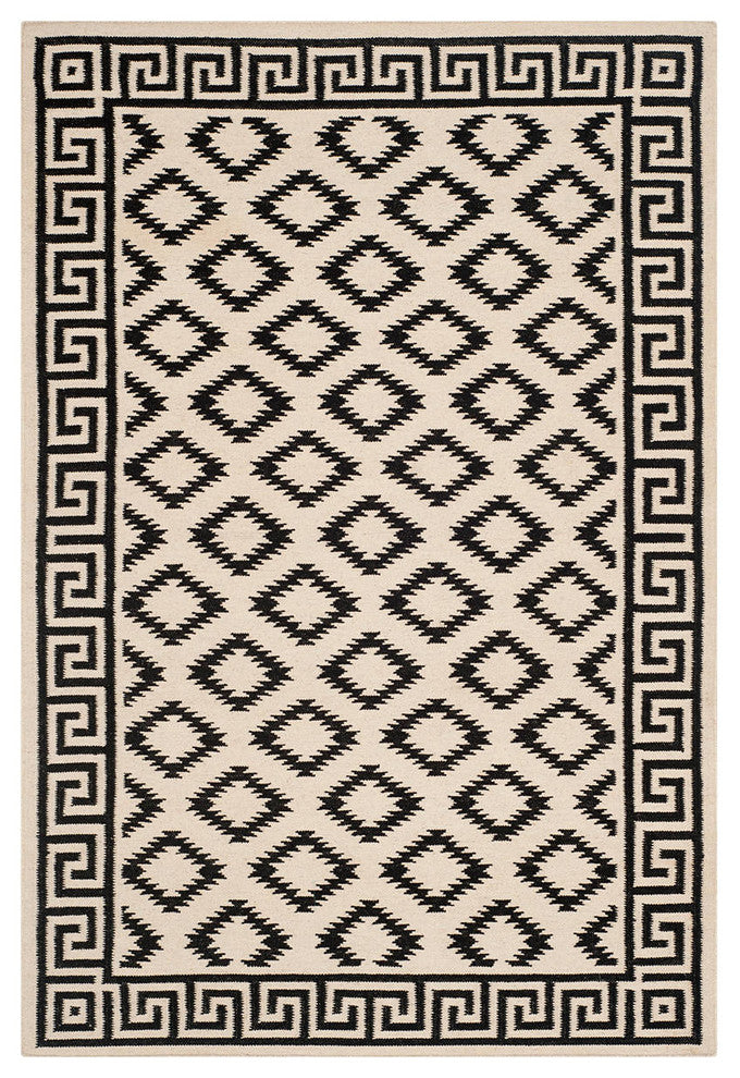 Safavieh Dhurries Dhu411A Geometric Rug, Ivory/Black, 6'0"x6'0" Square
