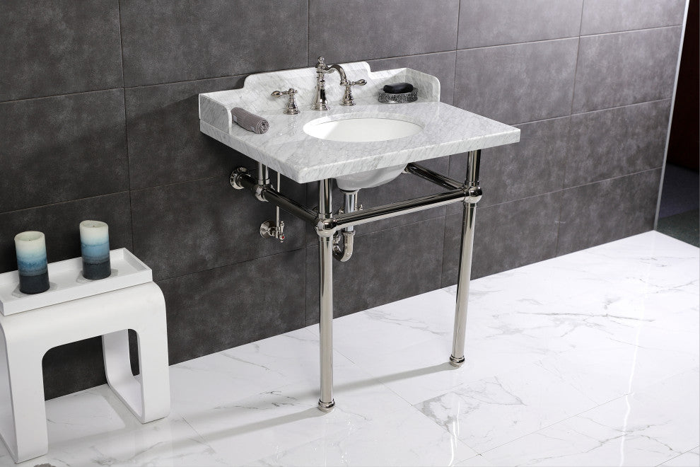 Kingston Brass LMS3030MB6 30" Carrara Marble Console Sink, Legs