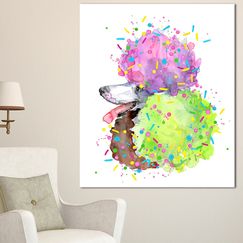 Cute Brown Dog with Color Spheres, Contemporary Animal Art Canvas, 30"x40"